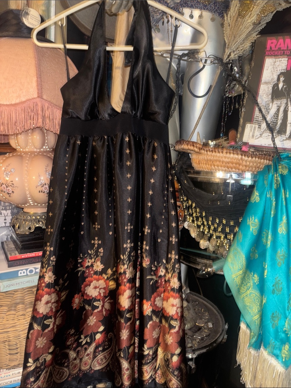 Charlotte Russe vintage Black Halter Floral Midi Dress